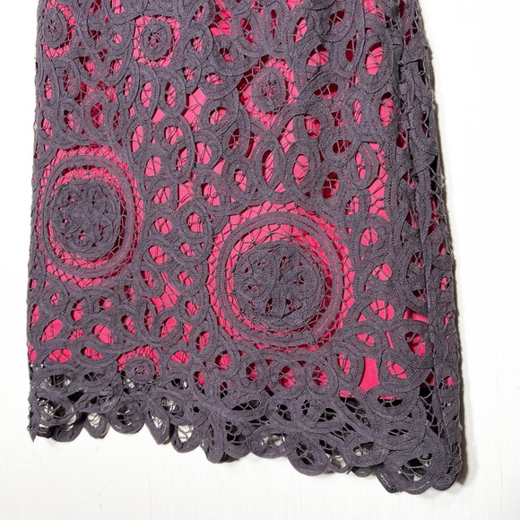 Anthropologie Floral Crochet Lace Pink Gray Strapless Pencil Dress - Picture 4 of 10